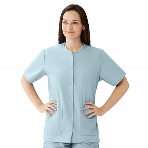 Medline AngelStat Women's Jewel Neck Short Sleeve Snap Front Scrub Tops - AngelStat Women's Jewel Neck Short-Sleeve Snap Front Tunic Scrub Top with 2 Pockets, Size L, Misty - 851NTZL