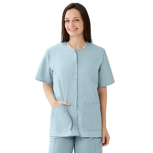 Medline AngelStat Women's Jewel Neck Short Sleeve Snap Front Scrub Tops - AngelStat Women's Jewel Neck Short-Sleeve Snap Front Tunic Scrub Top with 2 Pockets, Size 2XL, Misty - 851NTZXXL