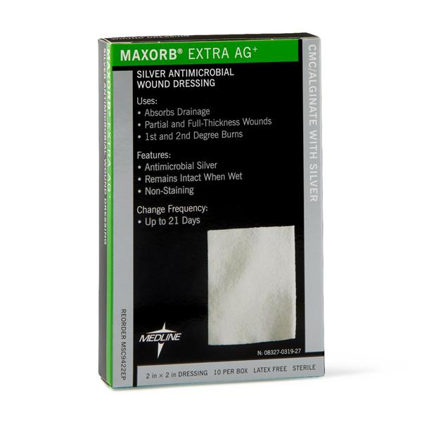 Medline Industries  Dressing Maxorb Extra Ag Alg/Slvr/Orng 2x2" Strl Abs LF 100/Ca