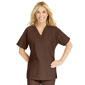 Medline ComfortEase Women's V-Neck Tunic Scrub Top with 2 Pockets - ComfortEase Women's V-Neck Short-Sleeve 2-Pocket Tunic Scrub Top, Size 3XL, Brown - 8800JBRXXXL