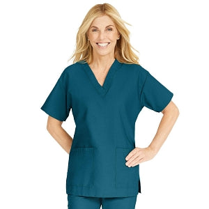 Medline ComfortEase Women's V-Neck Tunic Scrub Top with 2 Pockets - ComfortEase Women's V-Neck Short-Sleeve 2-Pocket Tunic Scrub Top, Size 5XL, Caribbean Blue - 8800JCB5XL