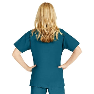 Medline ComfortEase Women's V-Neck Tunic Scrub Top with 2 Pockets - ComfortEase Women's V-Neck Short-Sleeve 2-Pocket Tunic Scrub Top, Size XL, Caribbean Blue - 8800JCBXL