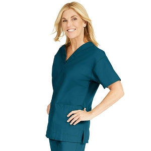 Medline ComfortEase Women's V-Neck Tunic Scrub Top with 2 Pockets - ComfortEase Women's V-Neck Short-Sleeve 2-Pocket Tunic Scrub Top, Size XL, Caribbean Blue - 8800JCBXL