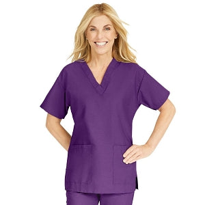 Medline ComfortEase Women's V-Neck Tunic Scrub Top with 2 Pockets - ComfortEase Women's V-Neck Short-Sleeve 2-Pocket Tunic Scrub Top, Size XS, Rich Purple - 8800JPPXS