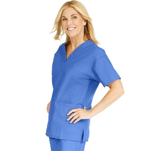 Medline ComfortEase Women's V-Neck Tunic Scrub Top with 2 Pockets - ComfortEase Women's V-Neck Short-Sleeve 2-Pocket Tunic Scrub Top, Size XS, Ceil Blue - 8800JTHXS
