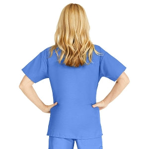 Medline ComfortEase Women's V-Neck Tunic Scrub Top with 2 Pockets - ComfortEase Women's V-Neck Short-Sleeve 2-Pocket Tunic Scrub Top, Size XXS, Ceil Blue - 8800JTHXXS