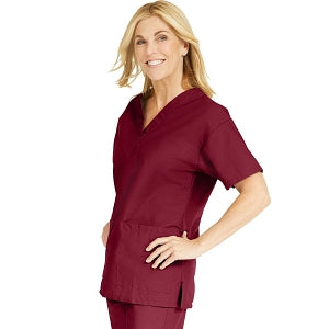 Medline ComfortEase Women's V-Neck Tunic Scrub Top with 2 Pockets - ComfortEase Women's V-Neck Short-Sleeve 2-Pocket Tunic Scrub Top, Size 5XL, Wine - 8800JWN5XL
