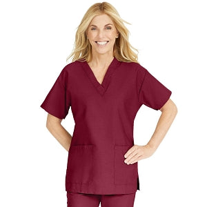 Medline ComfortEase Women's V-Neck Tunic Scrub Top with 2 Pockets - ComfortEase Women's V-Neck Short-Sleeve 2-Pocket Tunic Scrub Top, Size 5XL, Wine - 8800JWN5XL