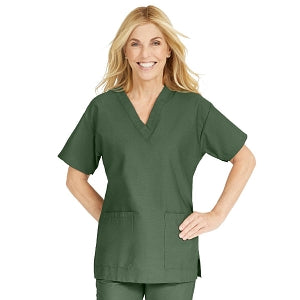Medline ComfortEase Women's V-Neck Tunic Scrub Top with 2 Pockets - ComfortEase Women's V-Neck Short-Sleeve 2-Pocket Tunic Scrub Top, Size XS, Olive - 8800OLVXS