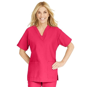 Medline ComfortEase Women's V-Neck Tunic Scrub Top with 2 Pockets - ComfortEase Women's V-Neck Short-Sleeve 2-Pocket Tunic Scrub Top, Size XS, Red - 8800REDXS
