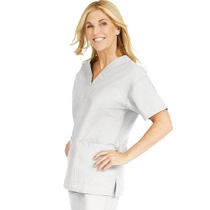 Medline ComfortEase Women's V-Neck Tunic Scrub Top with 2 Pockets - ComfortEase Women's V-Neck Short-Sleeve 2-Pocket Tunic Scrub Top, Size XS, White - 8800XTQXS
