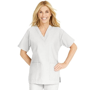 Medline ComfortEase Women's V-Neck Tunic Scrub Top with 2 Pockets - ComfortEase Women's V-Neck Short-Sleeve 2-Pocket Tunic Scrub Top, Size XS, White - 8800XTQXS