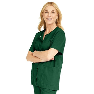 Medline ComfortEase Women's Snap-Front Tunic Scrub Top with 2 Pockets - ComfortEase Women's Snap-Front 2-Pocket Tunic Scrub Top, Size L, Evergreen - 8815JEGL