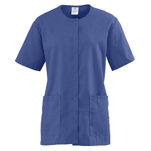 Medline ComfortEase Women's Snap-Front Tunic Scrub Top with 2 Pockets - ComfortEase Women's Snap-Front 2-Pocket Tunic Scrub Top, Size 2XL, Mariner Blue - 8815JMBXXL