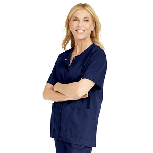 Medline ComfortEase Women's Snap-Front Tunic Scrub Top with 2 Pockets - ComfortEase Women's Snap-Front 2-Pocket Tunic Scrub Top, Size 2XL, Midnight Blue - 8815JNTXXL