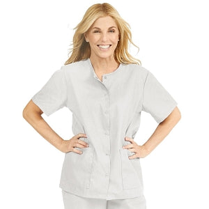 Medline ComfortEase Women's Snap-Front Tunic Scrub Top with 2 Pockets - ComfortEase Women's Snap-Front 2-Pocket Tunic Scrub Top, Size L, White - 8815XTQL