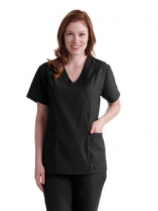 Medline PerforMAX Women's Mock Wrap Tunic Scrub Top with 2 Pockets - PerforMAX Women's Mock Wrap 2-Pocket Tunic Scrub Top, Size XS, Black - 881DKWXS