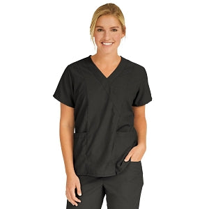 Medline PerforMAX Women's Mock Wrap Tunic Scrub Top with 2 Pockets - PerforMAX Women's Mock Wrap 2-Pocket Tunic Scrub Top, Size XS, Black - 881DKWXS