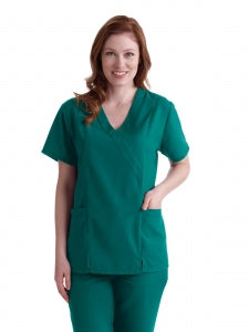 Medline PerforMAX Women's Mock Wrap Tunic Scrub Top with 2 Pockets - PerforMAX Women's Mock Wrap 2-Pocket Tunic Scrub Top, Size 3XL, Evergreen - 881JEGXXXL