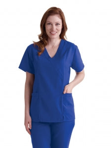 Medline PerforMAX Women's Mock Wrap Tunic Scrub Top with 2 Pockets - PerforMAX Women's Mock Wrap 2-Pocket Tunic Scrub Top, Size XL, Royal Blue - 881NNTXL