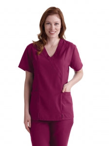 Medline PerforMAX Women's Mock Wrap Tunic Scrub Top with 2 Pockets - PerforMAX Women's Mock Wrap 2-Pocket Tunic Scrub Top, Size S, Wine - 881NNTS