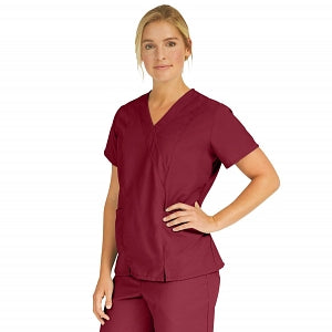 Medline PerforMAX Women's Mock Wrap Tunic Scrub Top with 2 Pockets - PerforMAX Women's Mock Wrap 2-Pocket Tunic Scrub Top, Size S, Wine - 881NNTS