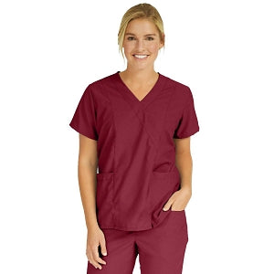 Medline PerforMAX Women's Mock Wrap Tunic Scrub Top with 2 Pockets - PerforMAX Women's Mock Wrap 2-Pocket Tunic Scrub Top, Size S, Wine - 881NNTS