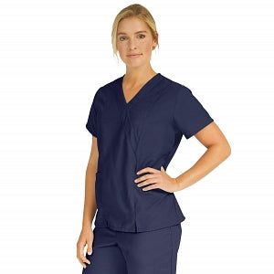 Medline PerforMAX Women's Mock Wrap Tunic Scrub Top with 2 Pockets - PerforMAX Women's Mock Wrap 2-Pocket Tunic Scrub Top, Size XXS, Navy - 881NNTXXS