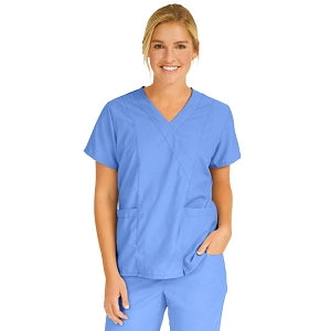 Medline PerforMAX Women's Mock Wrap Tunic Scrub Top with 2 Pockets - PerforMAX Women's Mock Wrap 2-Pocket Tunic Scrub Top, Size S, Ceil Blue - 881NNTS