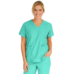 Medline PerforMAX Women's Mock Wrap Tunic Scrub Top with 2 Pockets - PerforMAX Women's Mock Wrap 2-Pocket Tunic Scrub Top, Size 3XL, Jade - 881NNTXXXL
