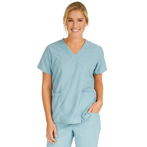 Medline PerforMAX Women's Mock Wrap Tunic Scrub Top with 2 Pockets - PerforMAX Women's Mock Wrap 2-Pocket Tunic Scrub Top, Size S, Misty - 881NNTS