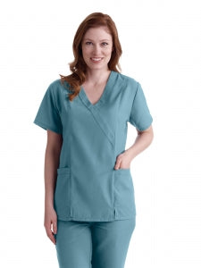 Medline PerforMAX Women's Mock Wrap Tunic Scrub Top with 2 Pockets - PerforMAX Women's Mock Wrap 2-Pocket Tunic Scrub Top, Size 2XL, Misty - 881NNTXXL
