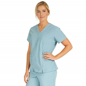 Medline PerforMAX Women's Mock Wrap Tunic Scrub Top with 2 Pockets - PerforMAX Women's Mock Wrap 2-Pocket Tunic Scrub Top, Size 2XL, Misty - 881NNTXXL