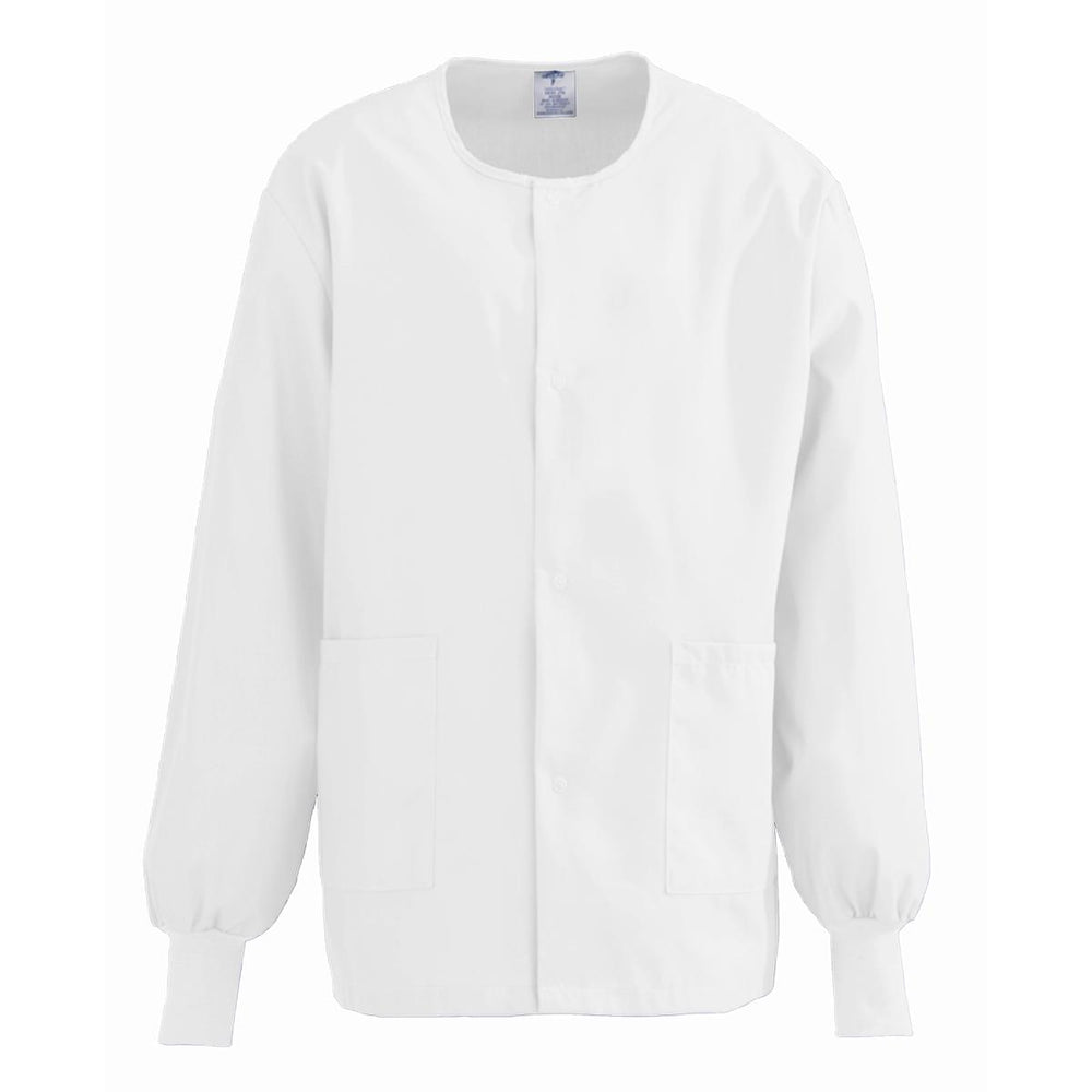  ComfortEase Unisex Crew-Neck Warm Scrub Jacket with Knit Cuff, White, Size 6XL