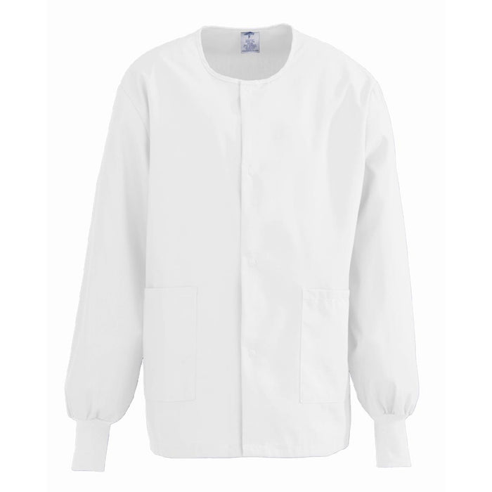  ComfortEase Unisex Crew-Neck Warm Scrub Jacket with Knit Cuff, White, Size 6XL