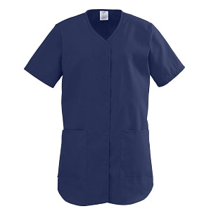 Medline ComfortEase Ladies Shirttail Scrub Tops - Snap-Front Shirttail Scrub Top, Midnight, Size S - 8834JNTS