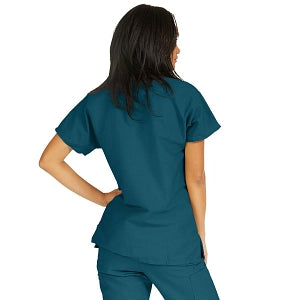 Medline ComfortEase Women's Crossover Tunic Scrub Top with Two Pockets - ComfortEase Women's Short-Sleeve Crossover Tunic Scrub Top with 2 Pockets, Size L, Caribbean Blue - 8851JCBL
