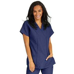 Medline ComfortEase Women's Crossover Tunic Scrub Top with Two Pockets - ComfortEase Women's Short-Sleeve Crossover Tunic Scrub Top with 2 Pockets, Size L, Rich Purple - 8851JPPL