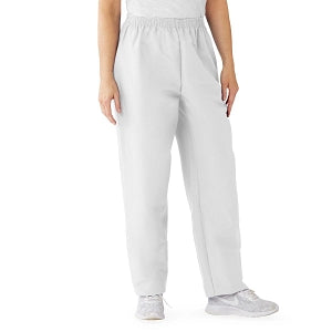 Medline ComfortEase Women's Elastic Waist Scrub Pants with 2 Pockets - ComfortEase Women's Elastic Waist 2-Pocket Scrub Pants, Size S Petite Inseam, White - 8852XTQS