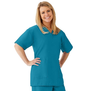 Medline AngelStat Women's V-Neck Tunic Scrub Top with 2 Pockets - AngelStat Women's V-Neck Short-Sleeve Tunic Scrub Top with 2 Pockets, Size 2XL, Peacock - 893NBTXXL