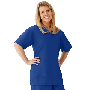 Medline AngelStat Women's V-Neck Tunic Scrub Top with 2 Pockets - AngelStat Women's V-Neck Short-Sleeve Tunic Scrub Top with 2 Pockets, Size S, Sapphire - 893NHTS
