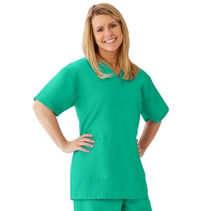 Medline AngelStat Women's V-Neck Tunic Scrub Top with 2 Pockets - AngelStat Women's V-Neck Short-Sleeve Tunic Scrub Top with 2 Pockets, Size S, Jade - 893NTJS