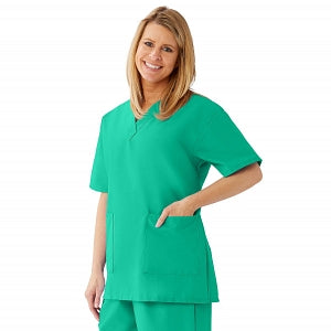Medline AngelStat Women's V-Neck Tunic Scrub Top with 2 Pockets - AngelStat Women's V-Neck Short-Sleeve Tunic Scrub Top with 2 Pockets, Size S, Jade - 893NTJS