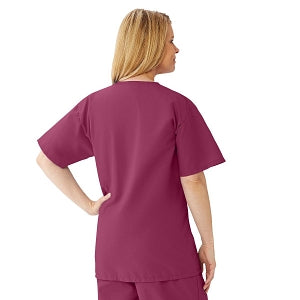 Medline AngelStat Women's V-Neck Tunic Scrub Top with 2 Pockets - AngelStat Women's V-Neck Short-Sleeve Tunic Scrub Top with 2 Pockets, Size L, Raspberry - 893NTRL