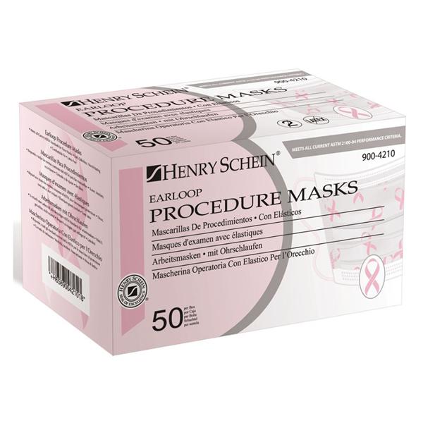 Henry Schein Face Mask Earloop HSI Level 1 Protection Pink Ribbon 50/B