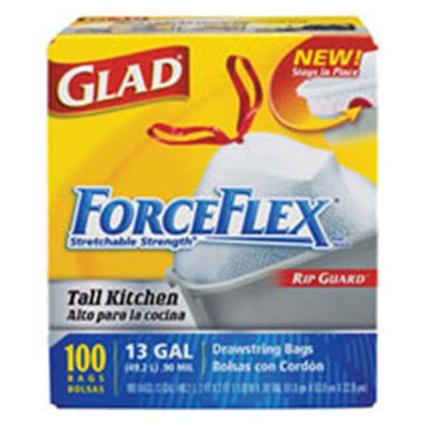 Office Depot Business Services Glad ForceFlex Drawstring Trash Bags 13 Gallons White 100/Bx