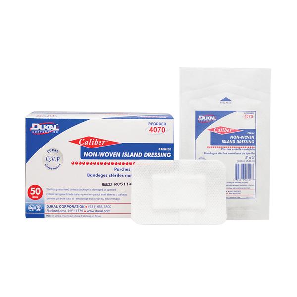 Dukal oration Dressing Island Caliber Cotton 4x4" Sterile LF Adhesive 25/Bx, 8 BX/CA (4075)