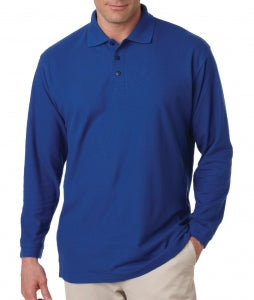 Ultraclub Men's Long Sleeve Pique Polo Shirts - Men's Long-Sleeve Whisper Pique Polo Shirt, 60% Cotton/40% Polyester, Royal Blue, Size XL - 8542RYLXL