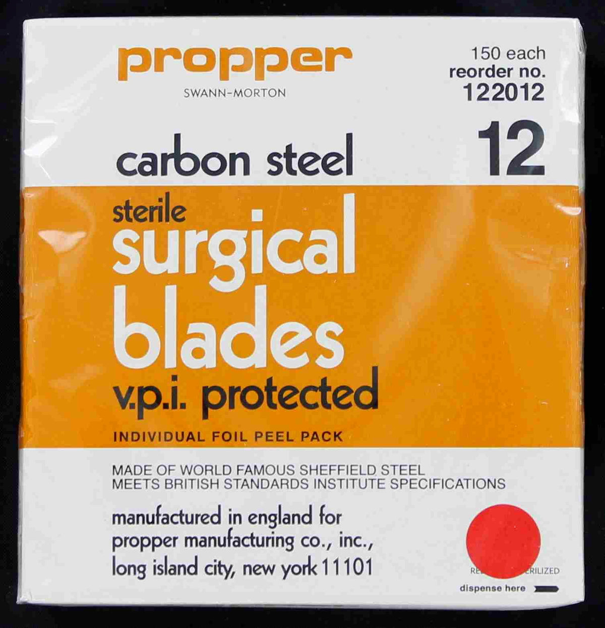 Propper Mfg Blade Surgical #12 Carbon Steel Sterile 150/Bx — Grayline ...