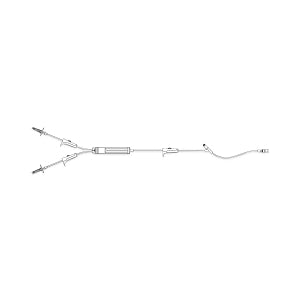 ICU Medical IV Sets - 80" Blood Administration Set with 2 Nonvented Piercing Pins, 3 CAIR Clamps, 200-µm Filter, Clave Y-Site and Locking Male Adapter - 1421828